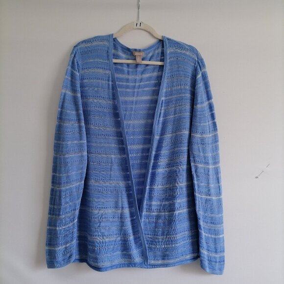 Chico's Womens Blue Striped Open Front Open Knitted Cardigan Sweater Size 2 US L - Picture 1 of 6